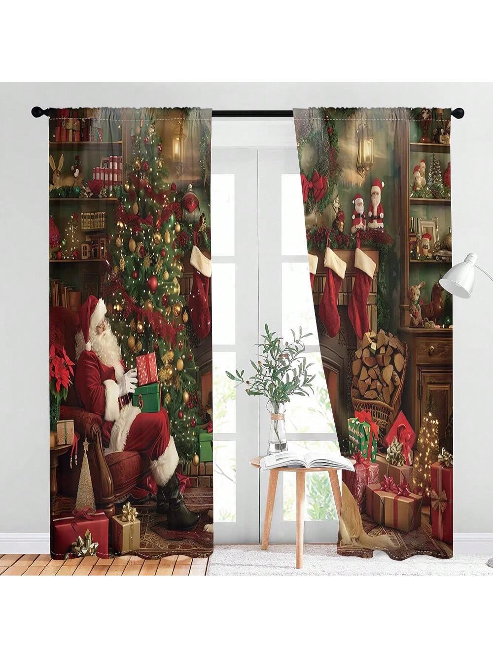 طقم واحد، ستارة 2 قطعة بطباعة رقمية لشجرة عيد الميلاد