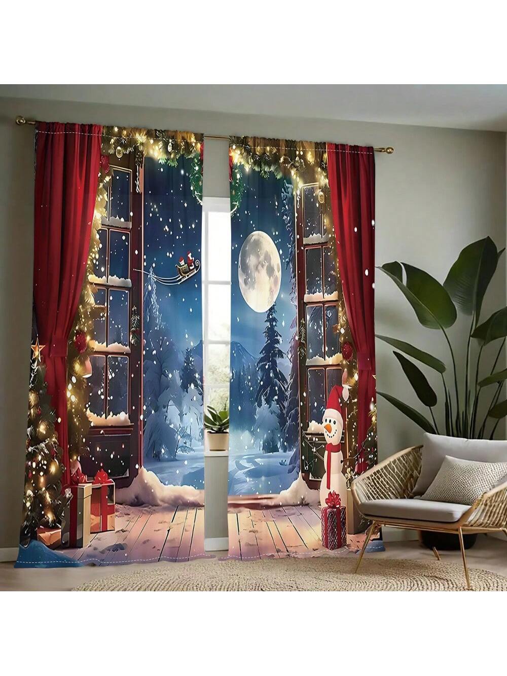 طقم واحد، ستارة 2 قطعة بطباعة رقمية لشجرة عيد الميلاد