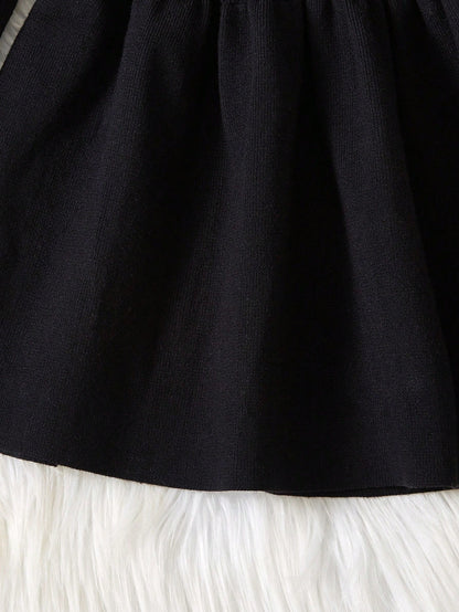 فستان كنزة صوفية مافوكة طويلة الأكمام مزين باللؤلؤ أنيقة للبنات الصغيرات، مناسب للكاجوال، الخارج، السفر، العطلة، المنزل، دار الحضانة، وقت اللعب، المدرسة، الحفلات