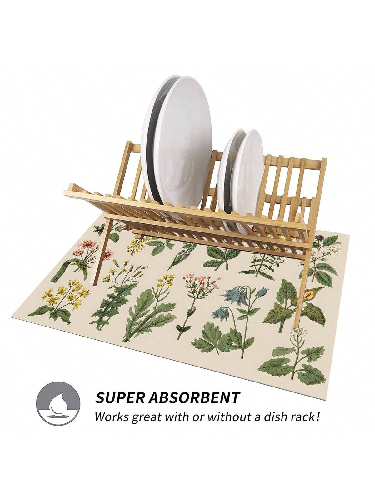 قطعة واحدة من بساط تجفيف الأطباق، مفرش طاولة مطبوع بالأعشاب