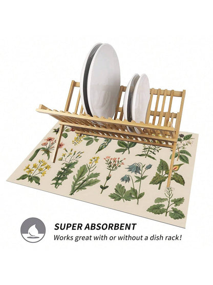 قطعة واحدة من بساط تجفيف الأطباق، مفرش طاولة مطبوع بالأعشاب