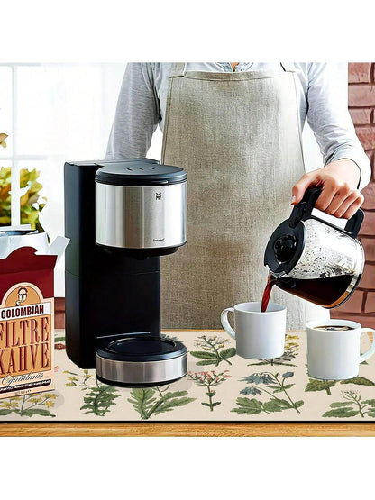 قطعة واحدة من بساط تجفيف الأطباق، مفرش طاولة مطبوع بالأعشاب