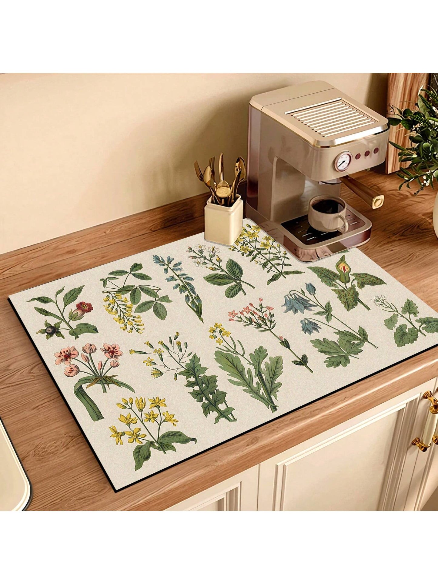 قطعة واحدة من بساط تجفيف الأطباق، مفرش طاولة مطبوع بالأعشاب