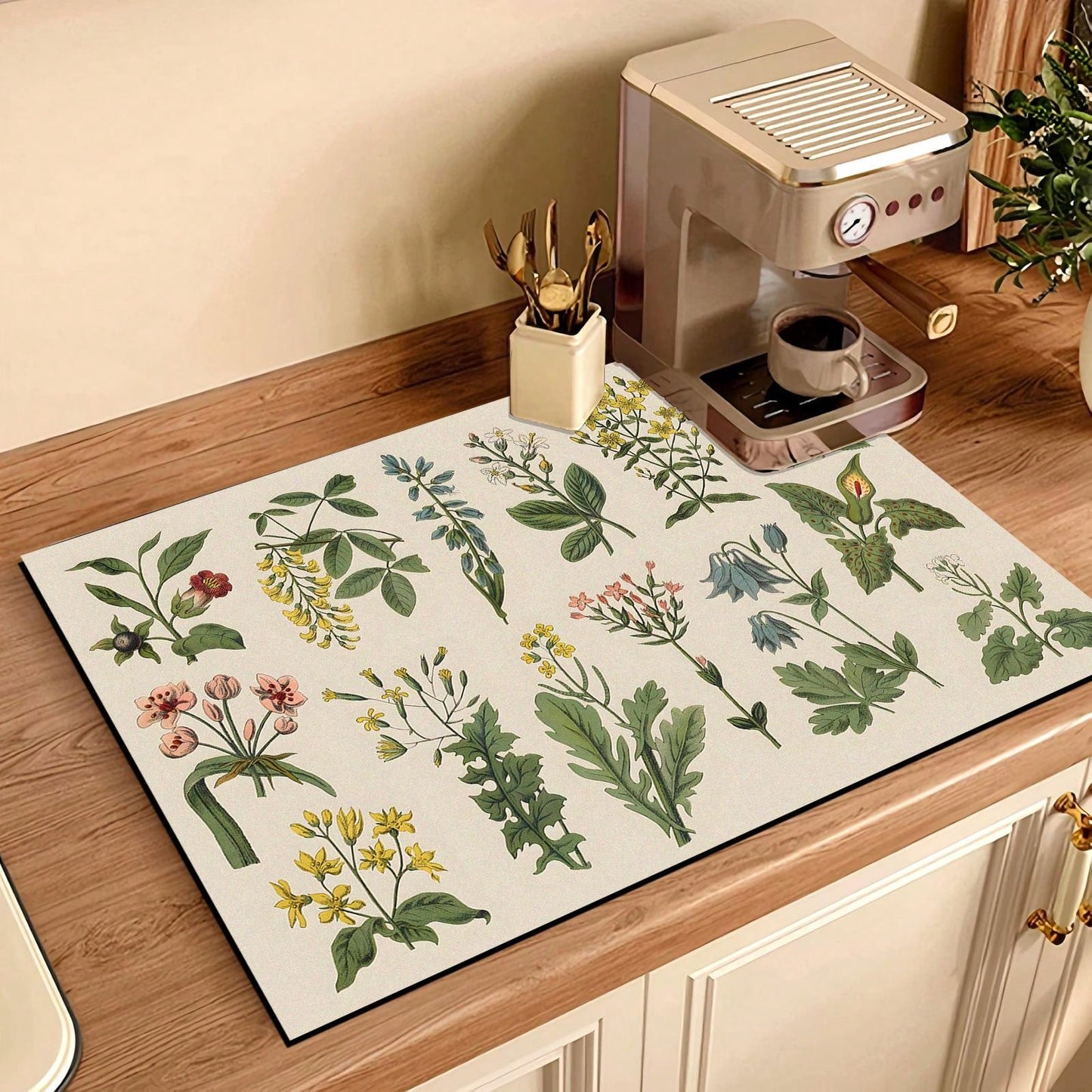 قطعة واحدة من بساط تجفيف الأطباق، مفرش طاولة مطبوع بالأعشاب