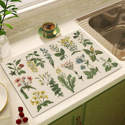 قطعة واحدة من بساط تجفيف الأطباق، مفرش طاولة مطبوع بالأعشاب