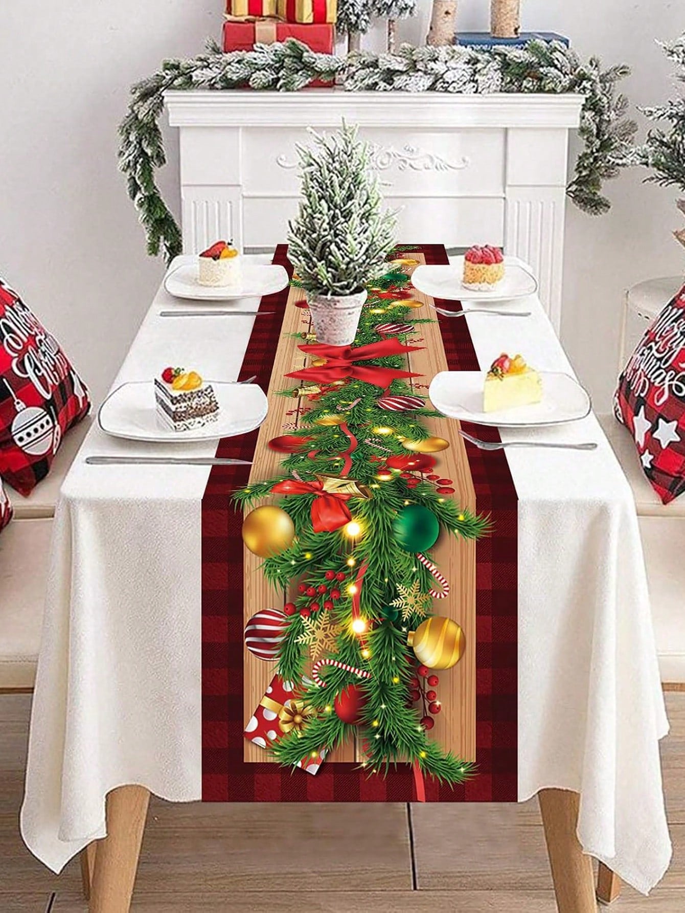 قطعة واحدة من طاولة ريش الزهور عيد الميلاد، إكسسوارات تزيين غرفة الحفلة والأعياد ال- تاولة غطاء، طاولة بسرير، غطاء طاولة لديكور مطبخ عيد الميلاد