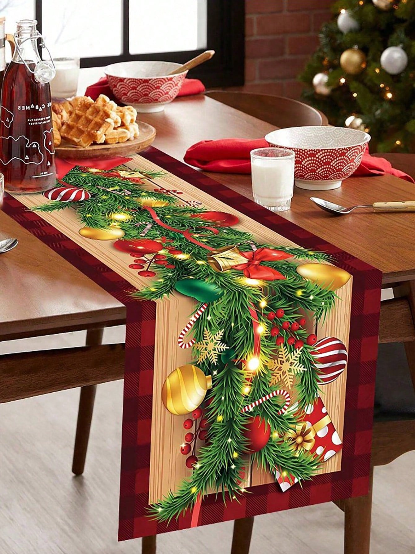 قطعة واحدة من طاولة ريش الزهور عيد الميلاد، إكسسوارات تزيين غرفة الحفلة والأعياد ال- تاولة غطاء، طاولة بسرير، غطاء طاولة لديكور مطبخ عيد الميلاد