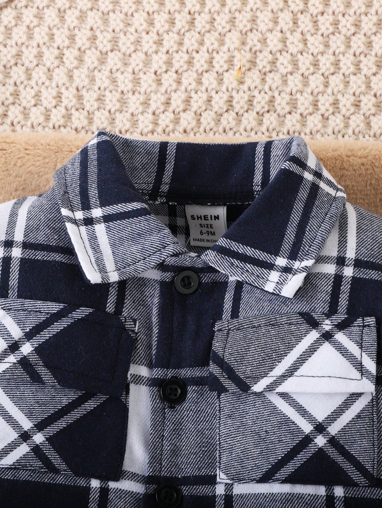 طقم قميص طفل ذكر مربع والبنطلون أحادي اللون 2 قطعة، ربيع خريف