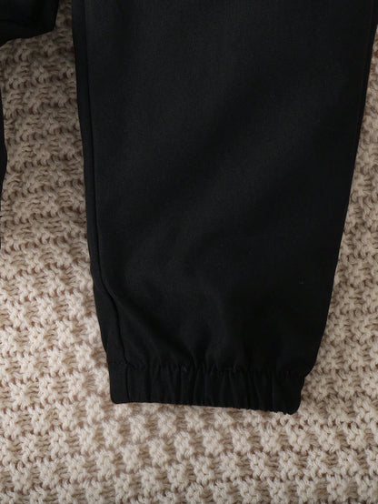 طقم قميص طفل ذكر مربع والبنطلون أحادي اللون 2 قطعة، ربيع خريف