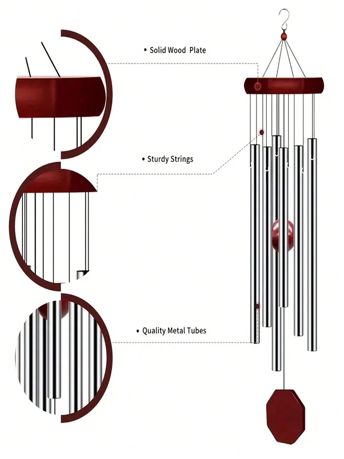 زنبور الرياح الخشبي اليدوي مع 6 أجراس أنبوبية معدنية