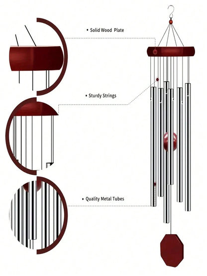 زنبور الرياح الخشبي اليدوي مع 6 أجراس أنبوبية معدنية