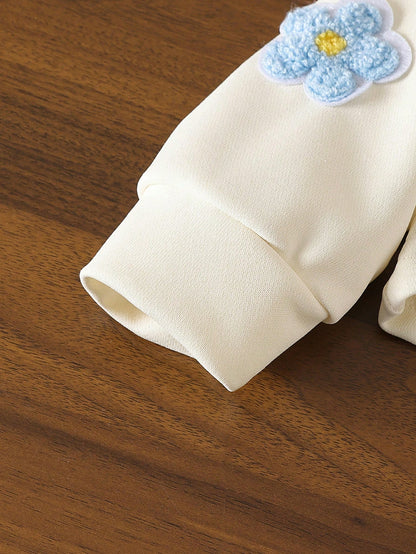 طقم ملابس خريفية للبنات الصغار 3قطع/مجموعة: هوودي مقصّر بطبعة زهرية   بدون أكتاف   بنطال