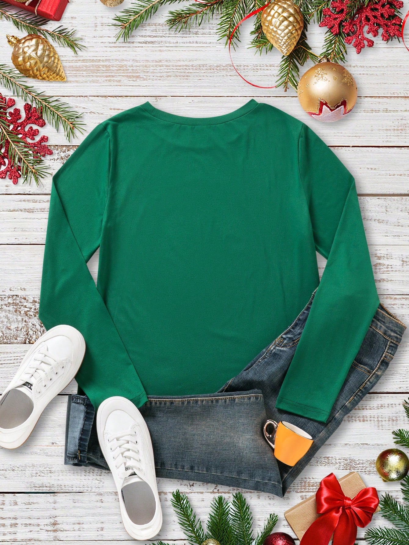 تي شيرت طباعة كاجوال بأكمام طويلة وياقة مستديرة للنساء، تيشيرت بطباعة جرافيك للنساء ملائم للمظهر الربيعي