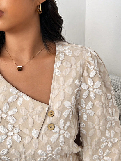 بلوزة كم طويل من قماش زهري ثلاثي الأبعاد مقاس كبير، خريف وشتاء