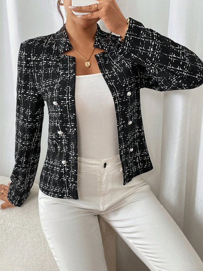 جاكيت منتظمة شيك عادية للعمل ذات ياقة مضلعة مزدوجة الصدر للنساء