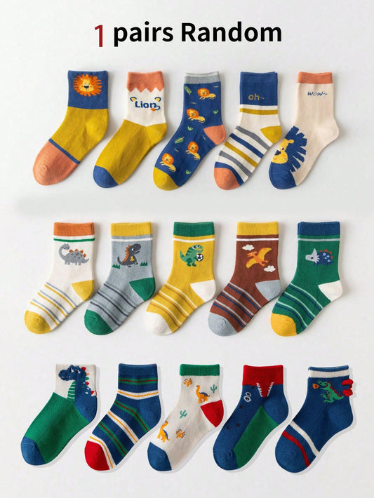 زوج واحد من الجوارب المخططة على شكل ديناصور وأسد