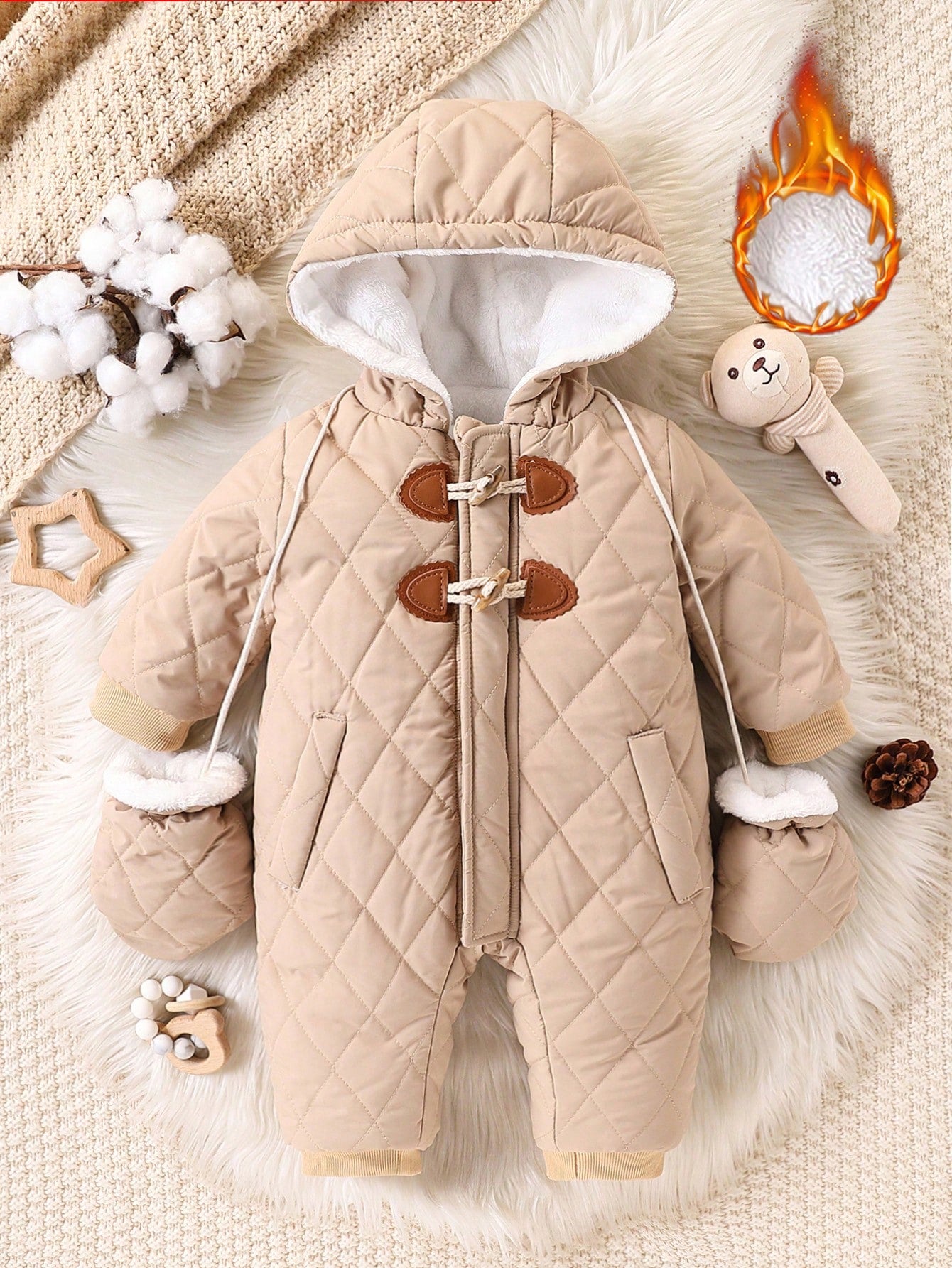 رومبير براقة للرضيع الولد مبطنة بالفليس مع غطاء رأس وأزرار وسوستة