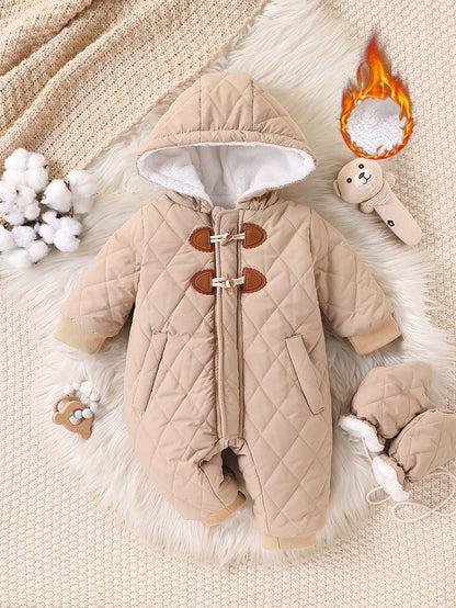 رومبير براقة للرضيع الولد مبطنة بالفليس مع غطاء رأس وأزرار وسوستة