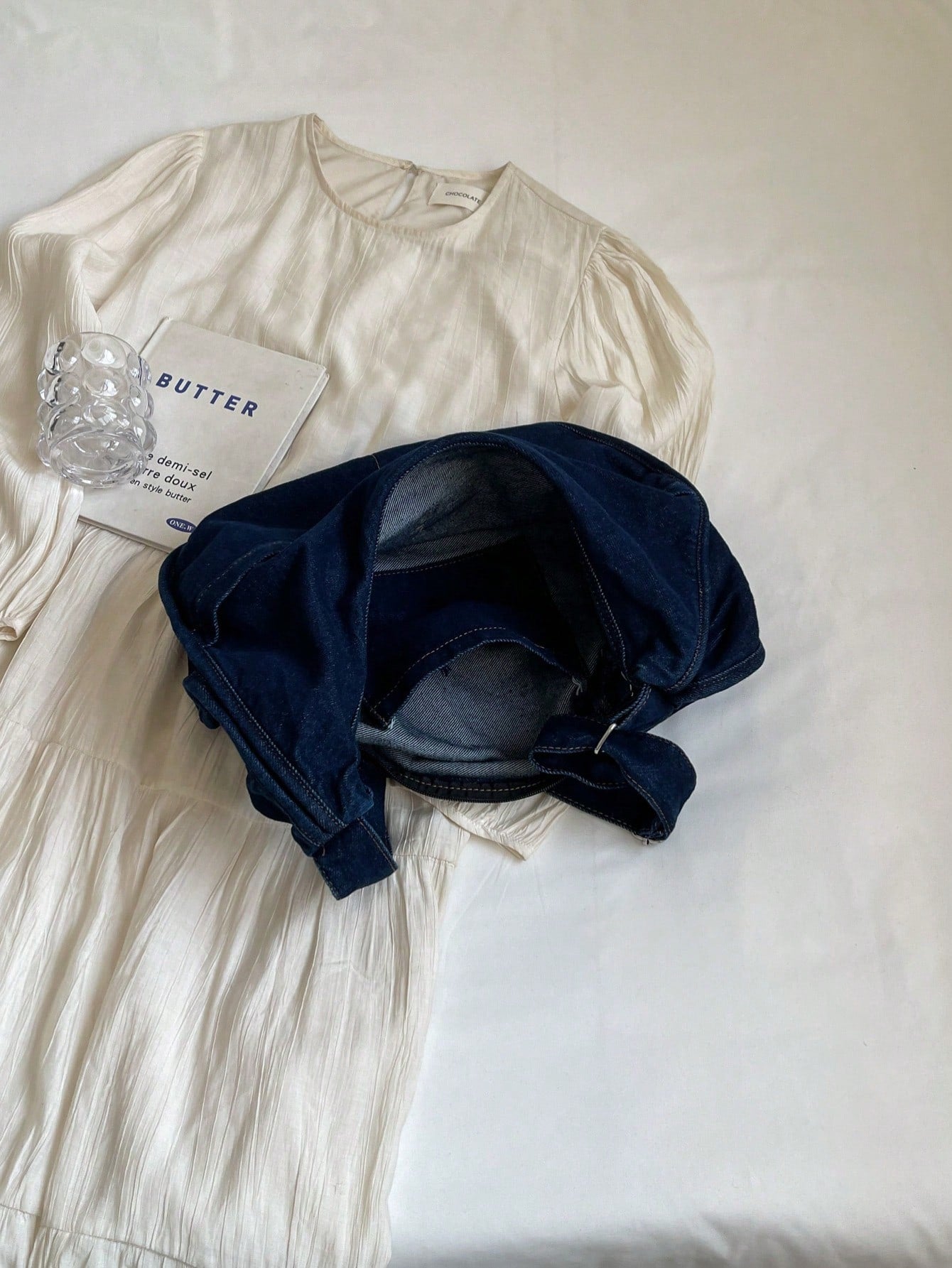 حقيبة كروس من الدنيم بلون سادة للنساء، حقيبة كتف بسيطة