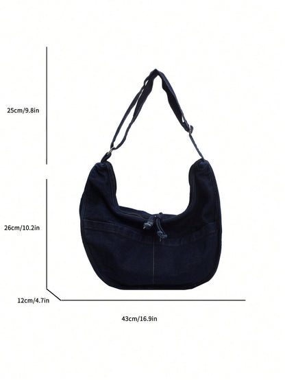 حقيبة كروس من الدنيم بلون سادة للنساء، حقيبة كتف بسيطة