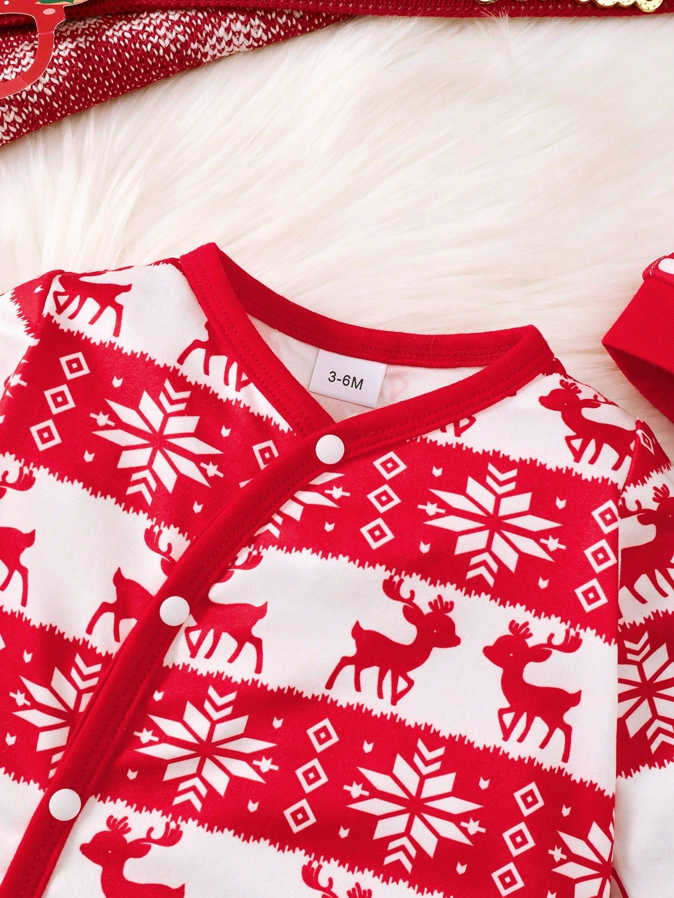 بدلة قطعة واحدة للأطفال الرضع بطباعة رأس الغزال وأزرار للأمام، لفصل الشتاء