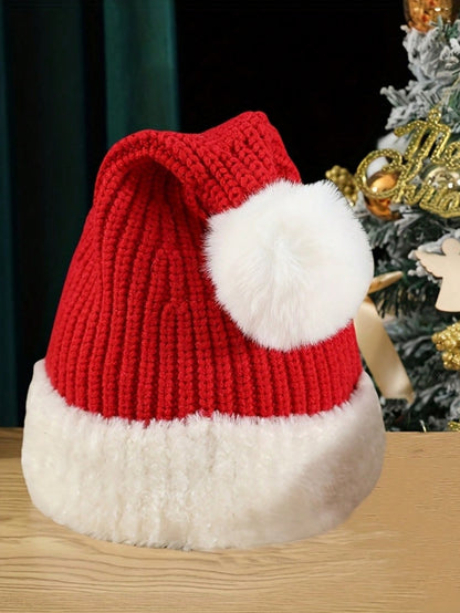 قبعة عيد الميلاد الحمراء احتفالية مع بوم بوم فاخر، قبعة شتوية