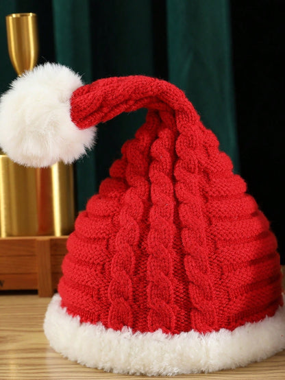 قبعة عيد الميلاد الحمراء احتفالية مع بوم بوم فاخر، قبعة شتوية