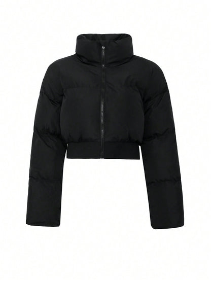 معطف سميك بأكمام منسدلة وسحاب وجيوب