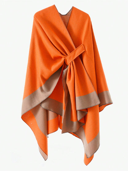 قطعة واحدة وشاح نسائي بلون واحد مع شريط ، دافئ وأنيق ، مناسب للخريف/الشتاء