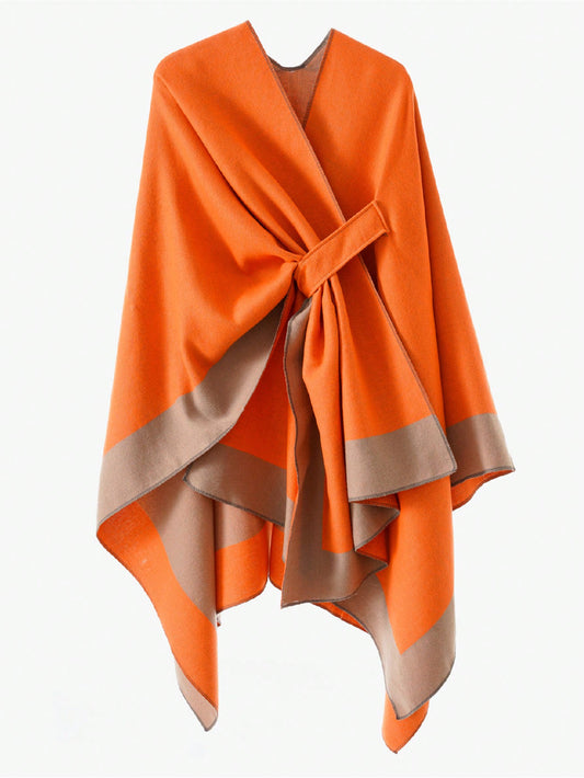 قطعة واحدة وشاح نسائي بلون واحد مع شريط ، دافئ وأنيق ، مناسب للخريف/الشتاء