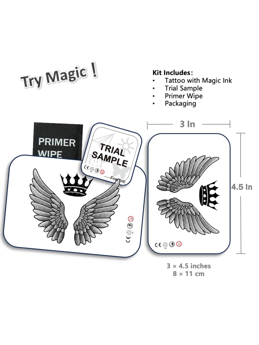 طقم من الوشم بتقنية ثورية قطعة واحدة, وشم شبه دائم, ملاك, وشم مؤقت, وشم صناعي, مقاوم للماء, مظهر وشم حقيقي, نباتي, وشم, أجنحة, تاج, X068