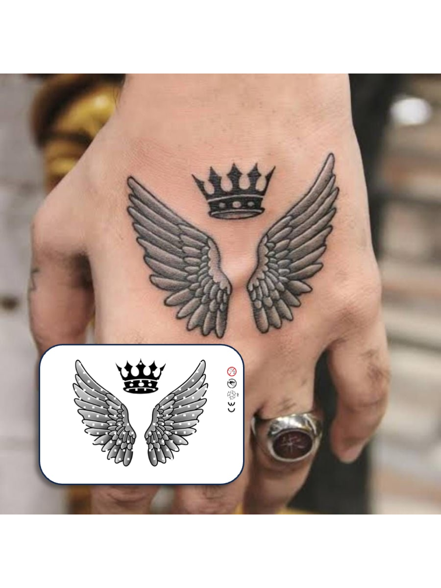 طقم من الوشم بتقنية ثورية قطعة واحدة, وشم شبه دائم, ملاك, وشم مؤقت, وشم صناعي, مقاوم للماء, مظهر وشم حقيقي, نباتي, وشم, أجنحة, تاج, X068