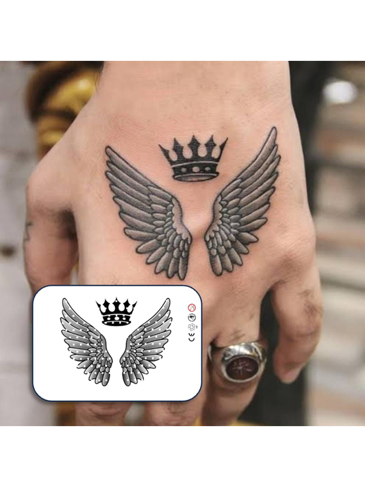 طقم من الوشم بتقنية ثورية قطعة واحدة, وشم شبه دائم, ملاك, وشم مؤقت, وشم صناعي, مقاوم للماء, مظهر وشم حقيقي, نباتي, وشم, أجنحة, تاج, X068