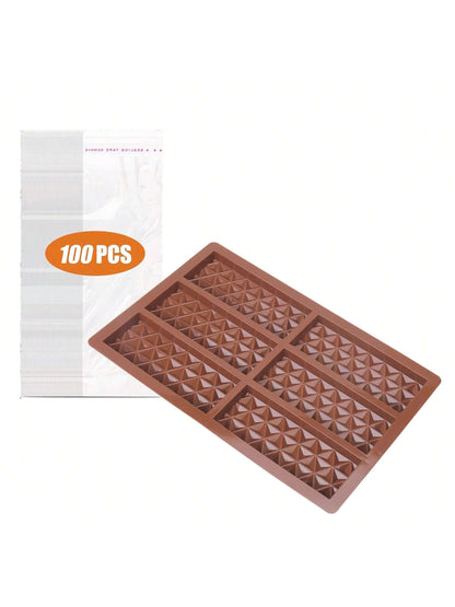 قالب شريحة شوكولاتة ب- 6 تجاويف عميقة مع أكياس وكشرط، قالب شريحة شوكولاتة سميكة لشريحة محشو