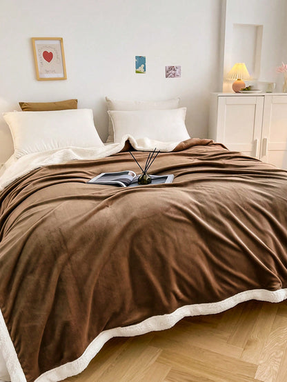 بطانية سميكة ناعمة مريحة من الفليس بلون القهوة الداكن مع الحليب