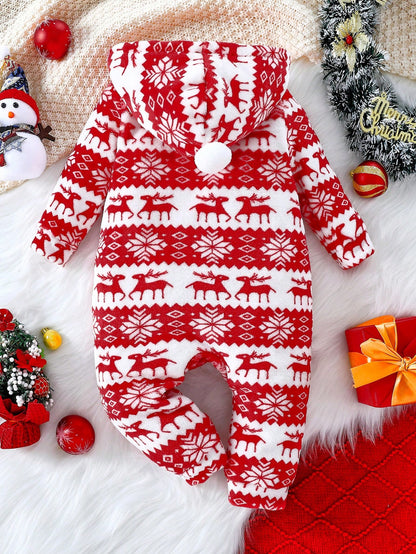 جمبسوت أطفال بنات بتصميم رجل الثلج والرنة مع أكمام طويلة