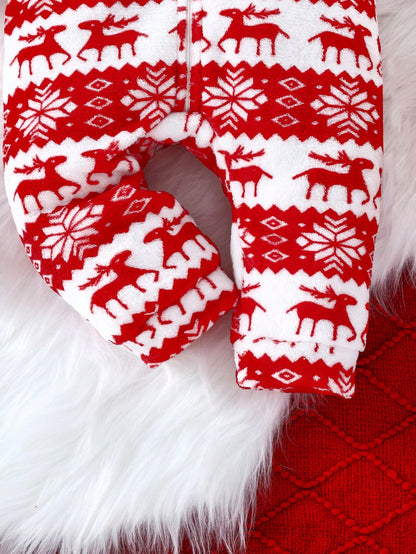 جمبسوت أطفال بنات بتصميم رجل الثلج والرنة مع أكمام طويلة