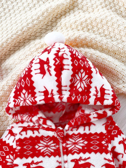 جمبسوت أطفال بنات بتصميم رجل الثلج والرنة مع أكمام طويلة