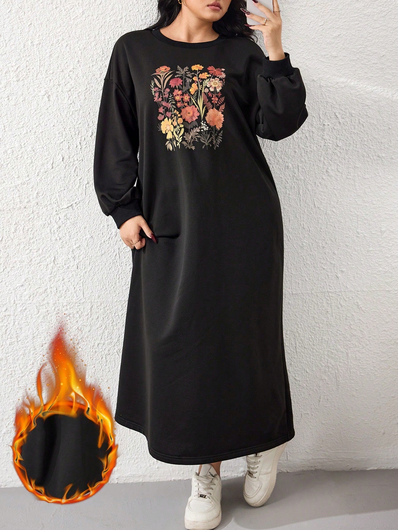 فستان بلوزة رياضية كاجوال بفتحة الكتف المنخفضة وطبعة الأزهار