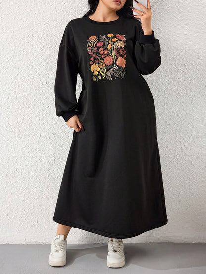 فستان بلوزة رياضية كاجوال بفتحة الكتف المنخفضة وطبعة الأزهار