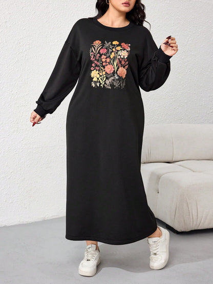 فستان بلوزة رياضية كاجوال بفتحة الكتف المنخفضة وطبعة الأزهار