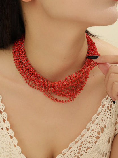 قلادة محبوكة ومزينة بالخرز مصنوعة يدوياً، بأسلوب بوهيمي وأسلوب شعبي في أوروبا وأمريكا