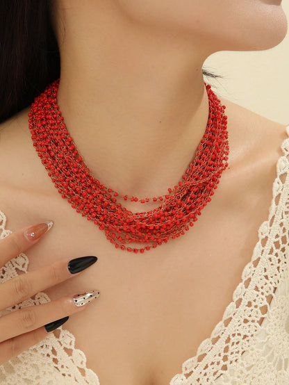 قلادة محبوكة ومزينة بالخرز مصنوعة يدوياً، بأسلوب بوهيمي وأسلوب شعبي في أوروبا وأمريكا