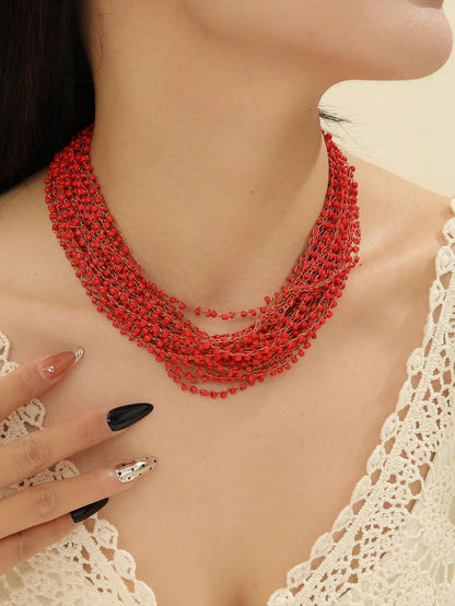 قلادة محبوكة ومزينة بالخرز مصنوعة يدوياً، بأسلوب بوهيمي وأسلوب شعبي في أوروبا وأمريكا