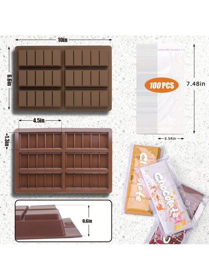 قالب شريحة شوكولاتة ب- 6 تجاويف عميقة مع أكياس وكشرط، قالب شريحة شوكولاتة سميكة لشريحة محشو