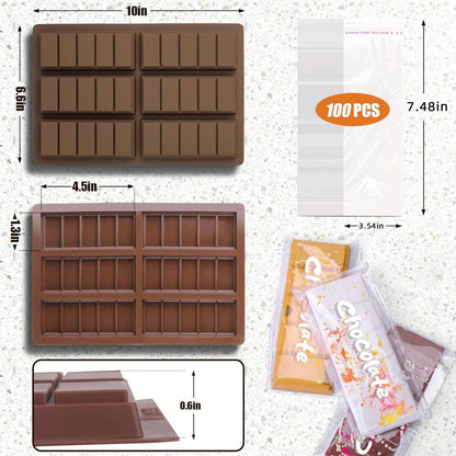 قالب شريحة شوكولاتة ب- 6 تجاويف عميقة مع أكياس وكشرط، قالب شريحة شوكولاتة سميكة لشريحة محشو