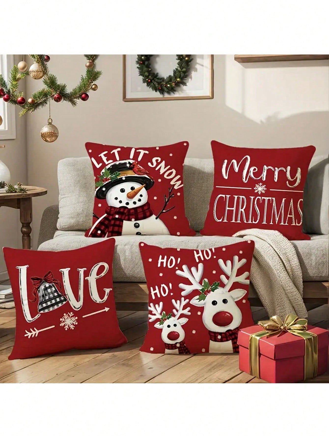 طقم احتفالي من 4 قطع بغطاء وسادة عيد الميلاد