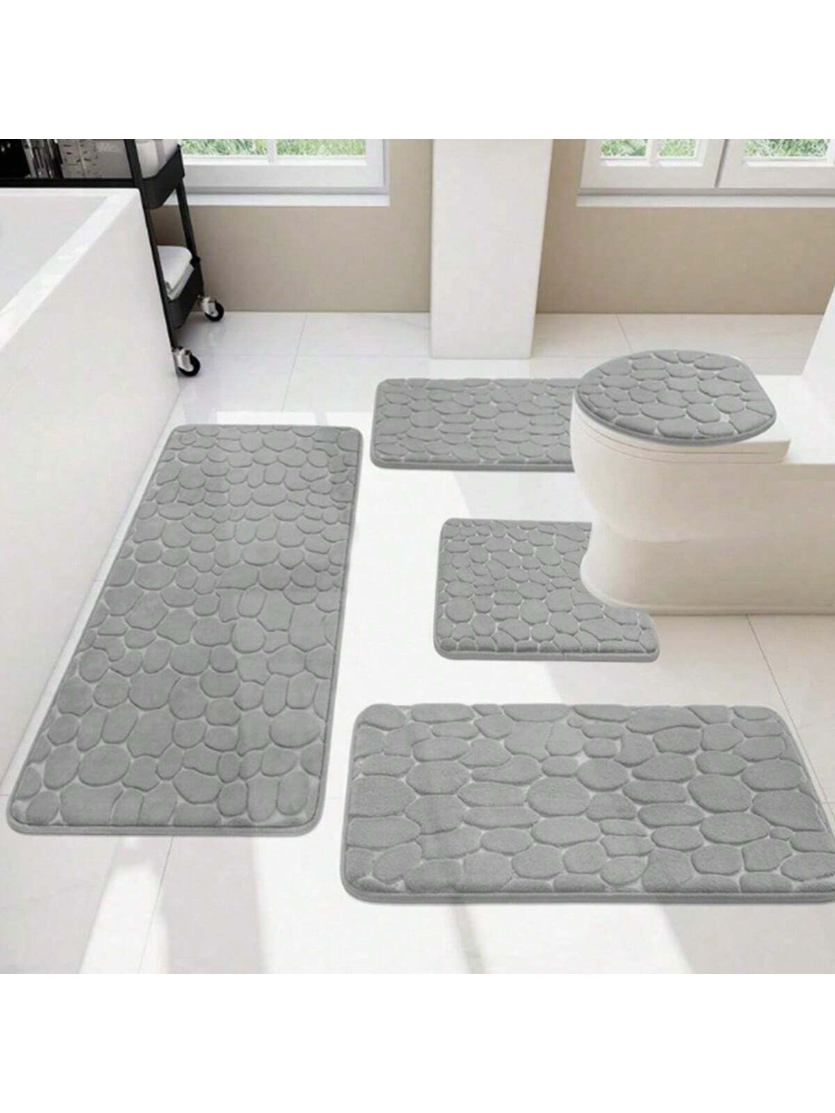 حصيرة أرضية مخملية بنمط الصخور الرمادية لامعة