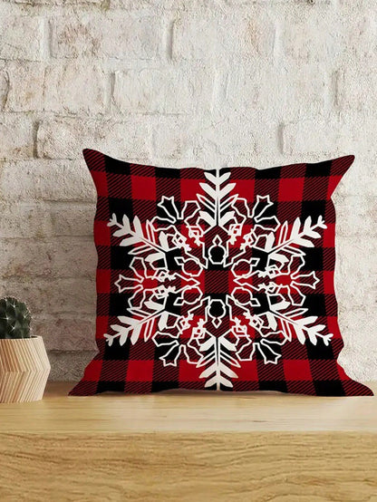 طقم 4قطع من أغطية الوسائد فائقة اللين للكريسماس - تصميم الرنة والشجرة ، طباعة أحادية الجانب