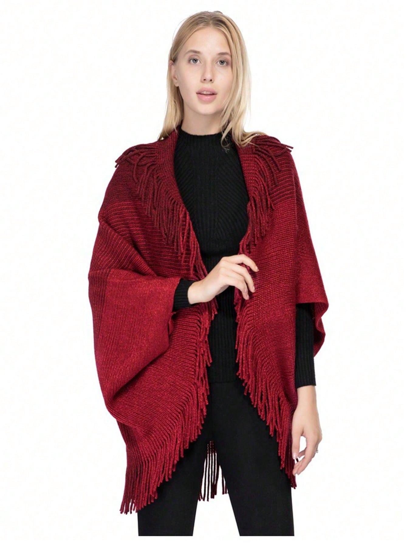 رداء أنيق أساسي بمفتاح على شكل خفاش لون كاكي للسيدات مزين بوشاح على شكل مهرجان معلق بوصلة تمكين